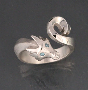 Feather Tailed Dragon Ring Silver | w or w/o gemstone eyes