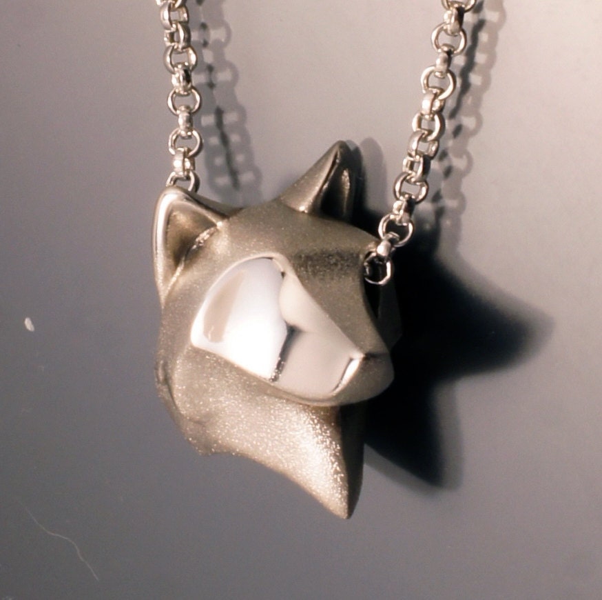 wolf head pendant , silver