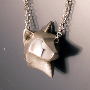 wolf head pendant , silver