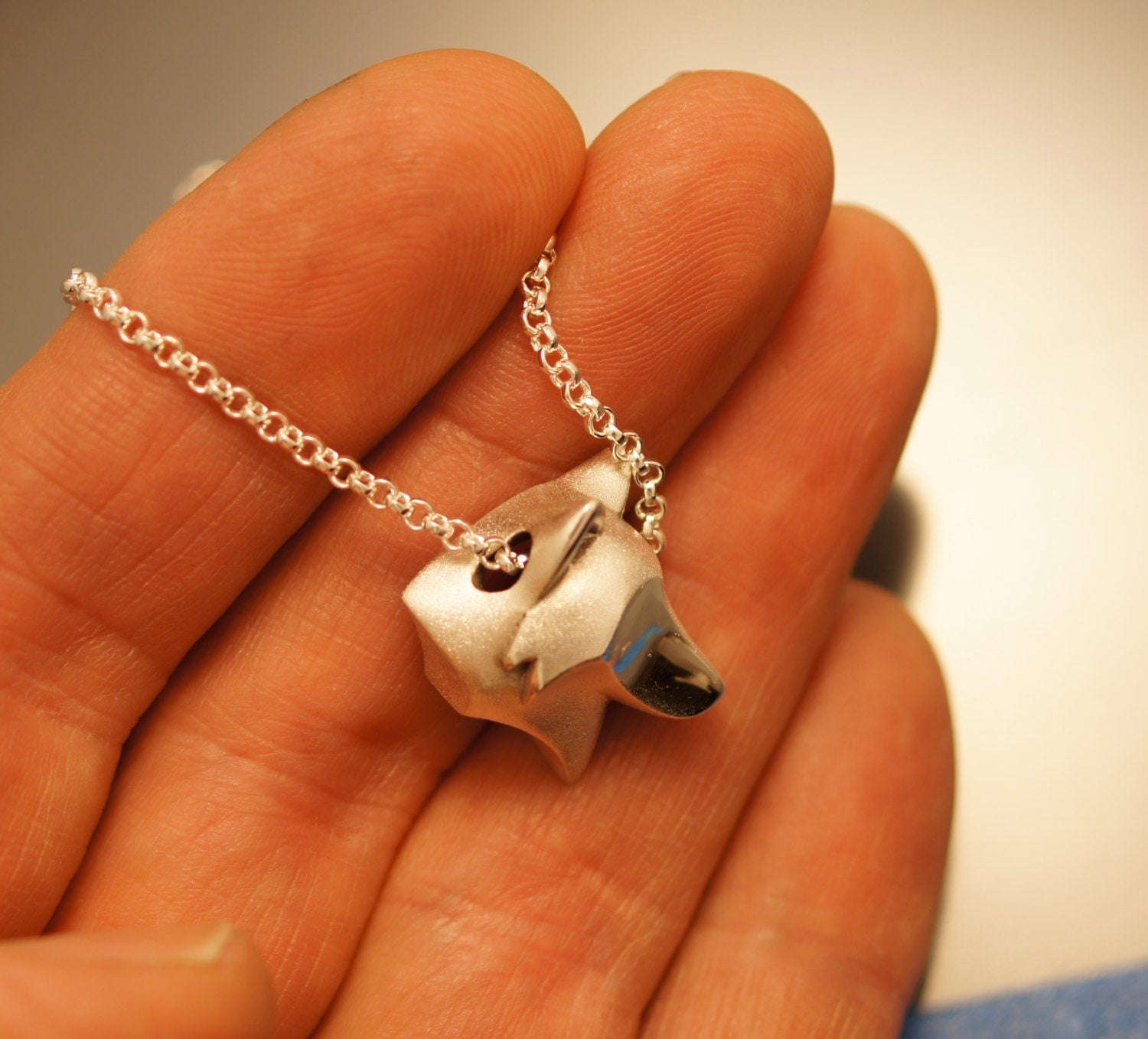 wolf head pendant , silver