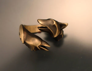 raven and wolf ring classic bronze finish