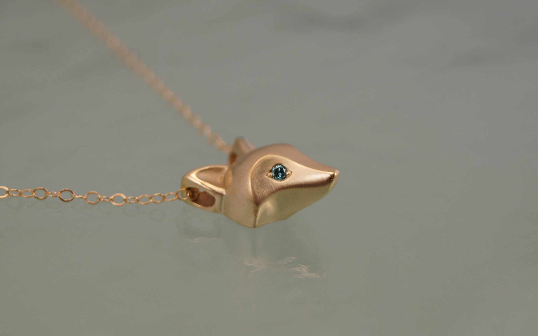 fox pendant ,  bronze. diamond eyes. pick your eye color, gold filled chain