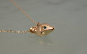 fox pendant ,  bronze. diamond eyes. pick your eye color, gold filled chain