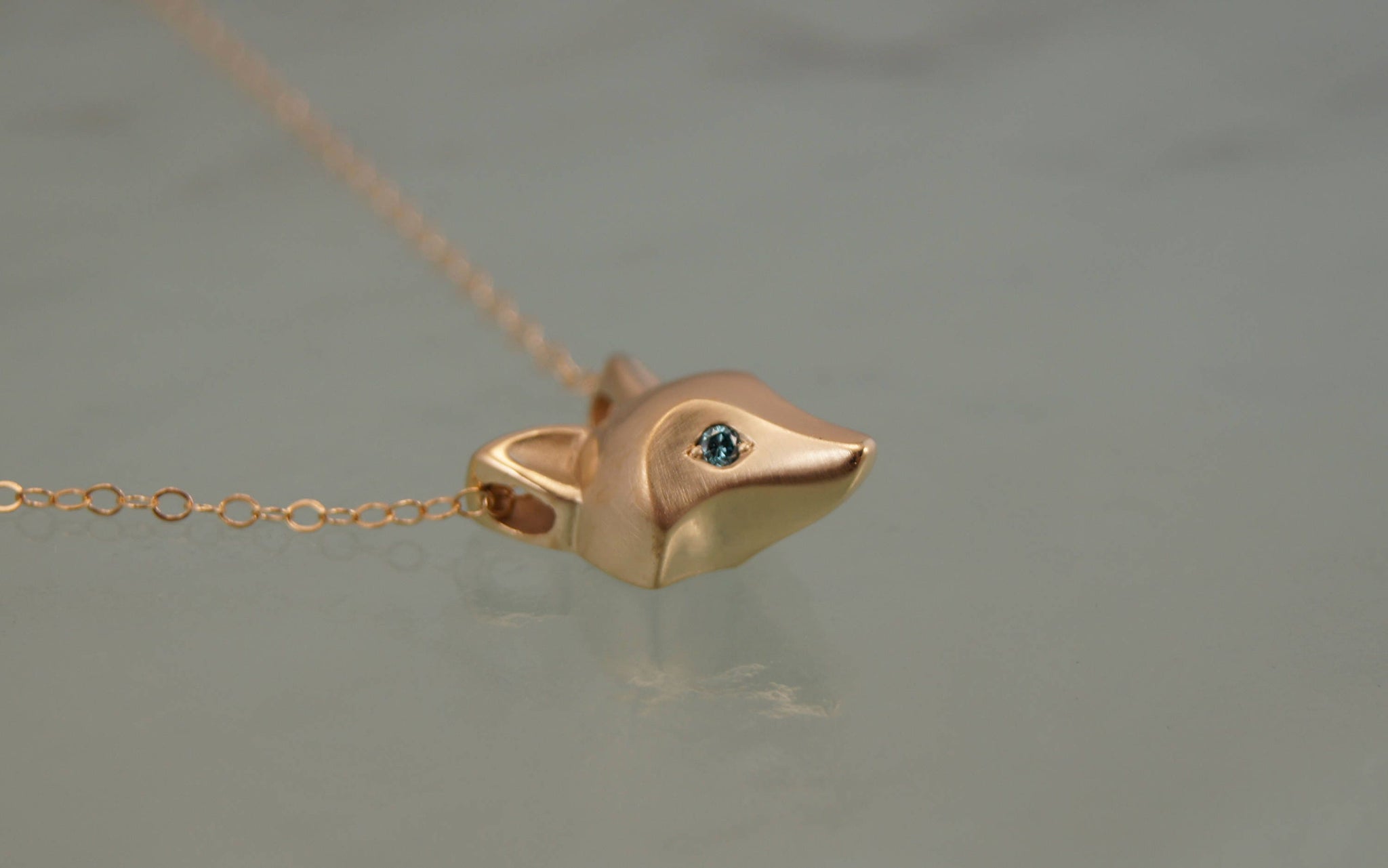 fox pendant ,  bronze. diamond eyes. pick your eye color, gold filled chain