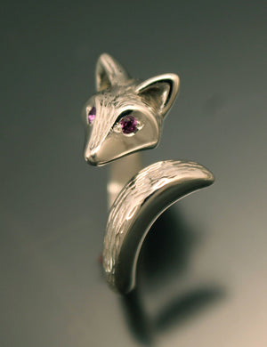 fox  baby . furred  ring.  silver,   pick your eye color