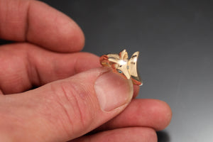 baby fox ring  14 k gold  with colored  diamond eyes