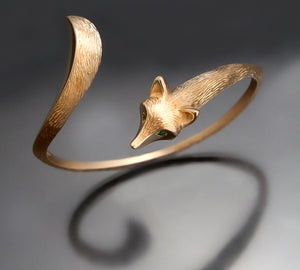 fox bracelet, hand  engraved  fur.   bronze