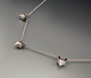 fox  kit,   three  head  necklace, silver