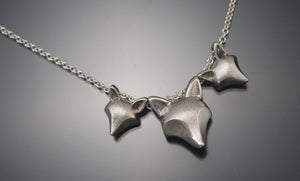 fox  kits  ,mother and babies necklace,  sterling silver