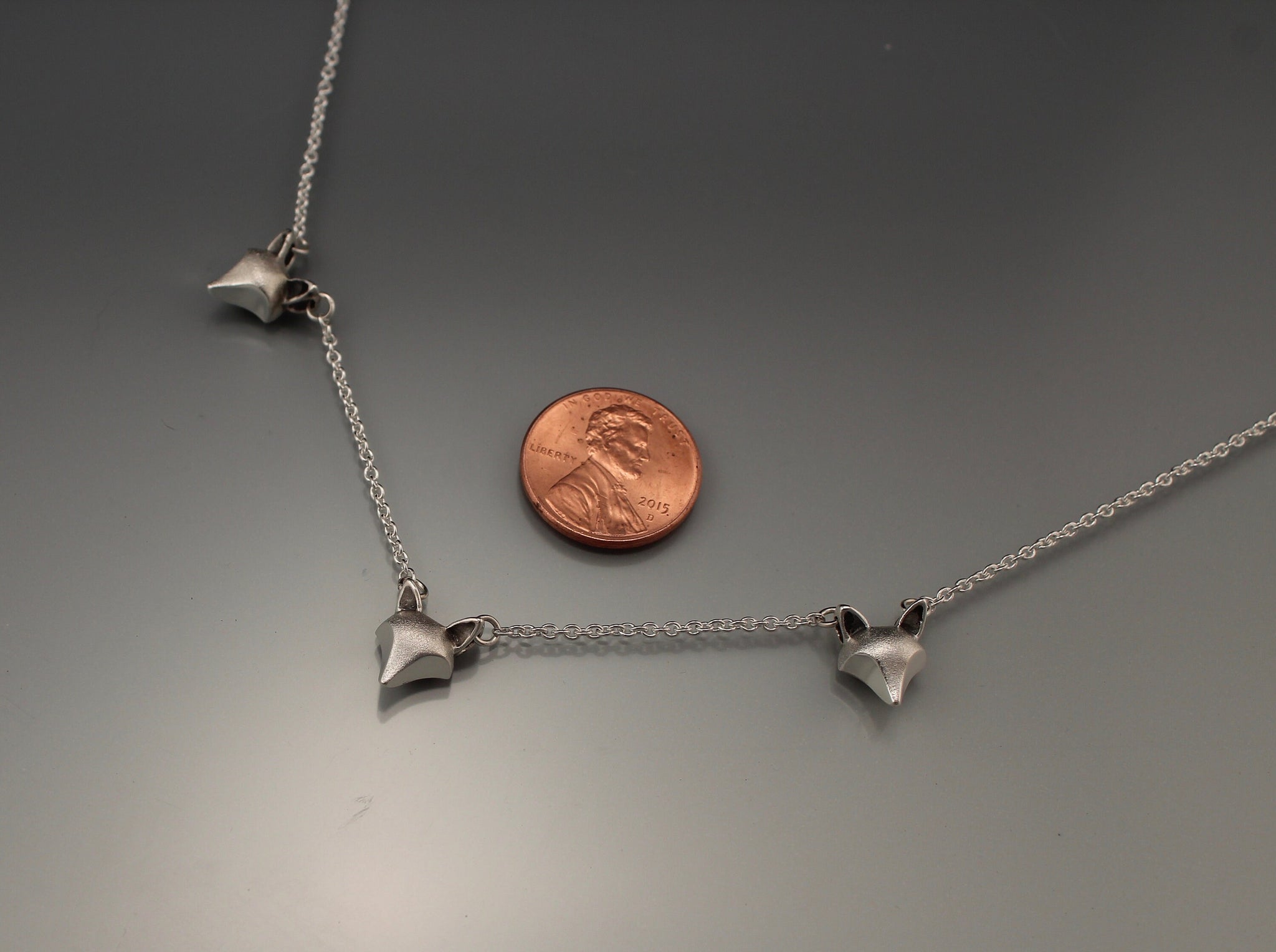 fox  kit,   three  head  necklace, silver