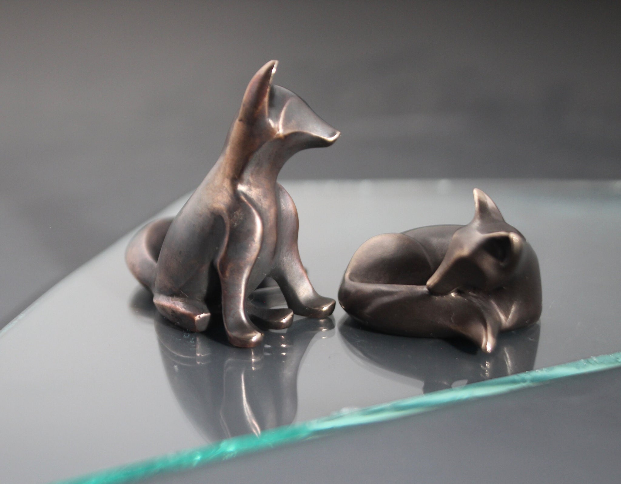 fox  kits  sculpture .    limited edition, bronze