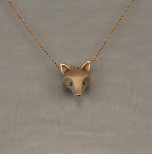 bronze fox pendant  , gemstone eyes .pick your color  gold filled chain