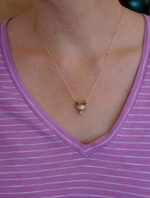 14 k GOLD fox pendant  ,royal blue DIAMOND eyes ( or pick a color),  14k gold   chain  18"