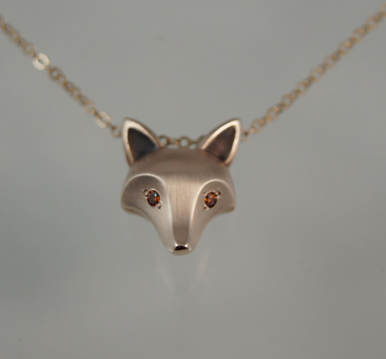 fox pendant ,  bronze. diamond eyes. pick your eye color, gold filled chain