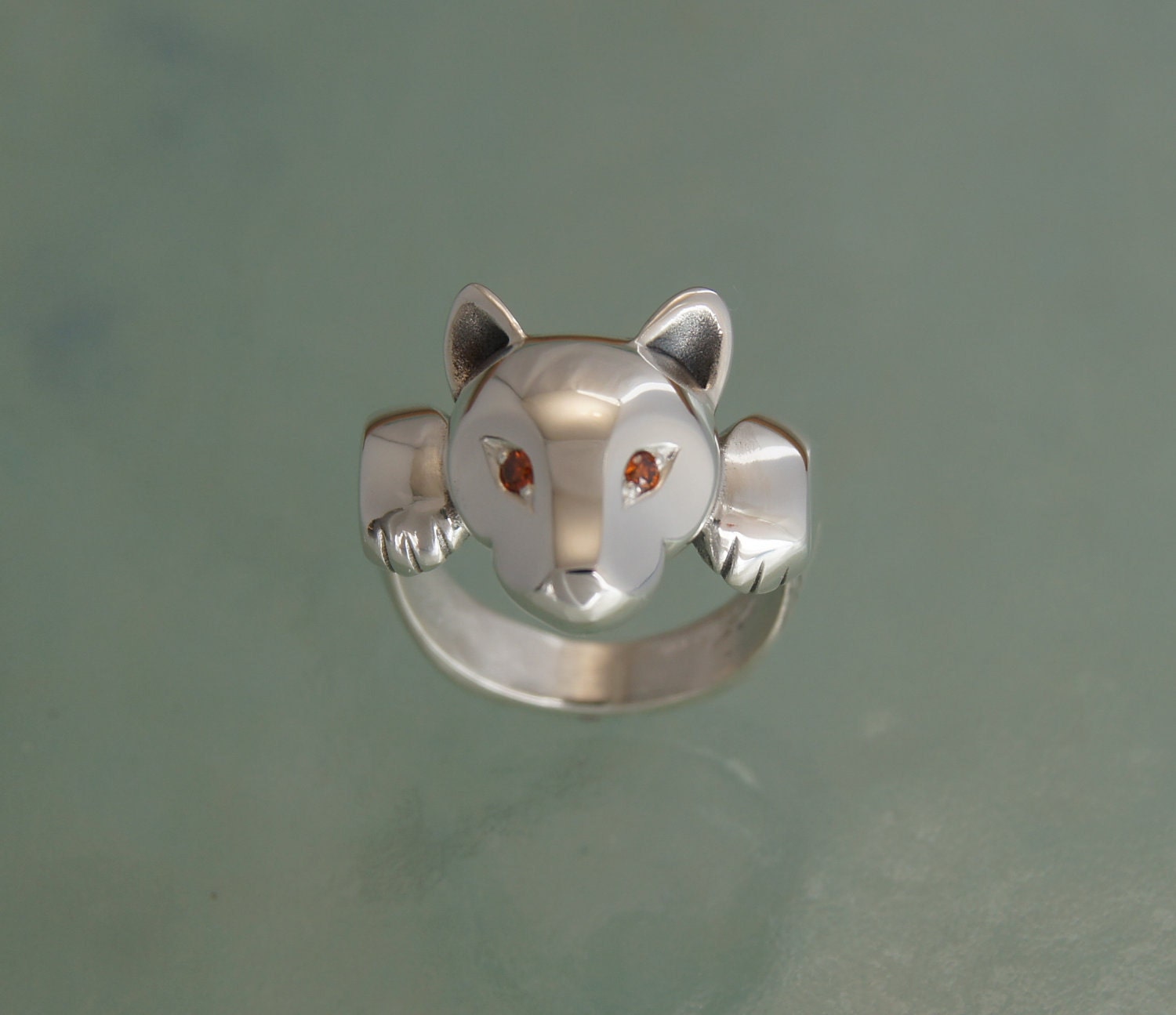 leaping puma ring with diamond eyes, pick your color