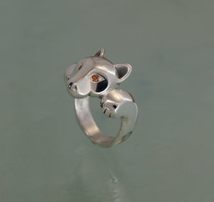 leaping puma ring with gemstone eyes, pick your color