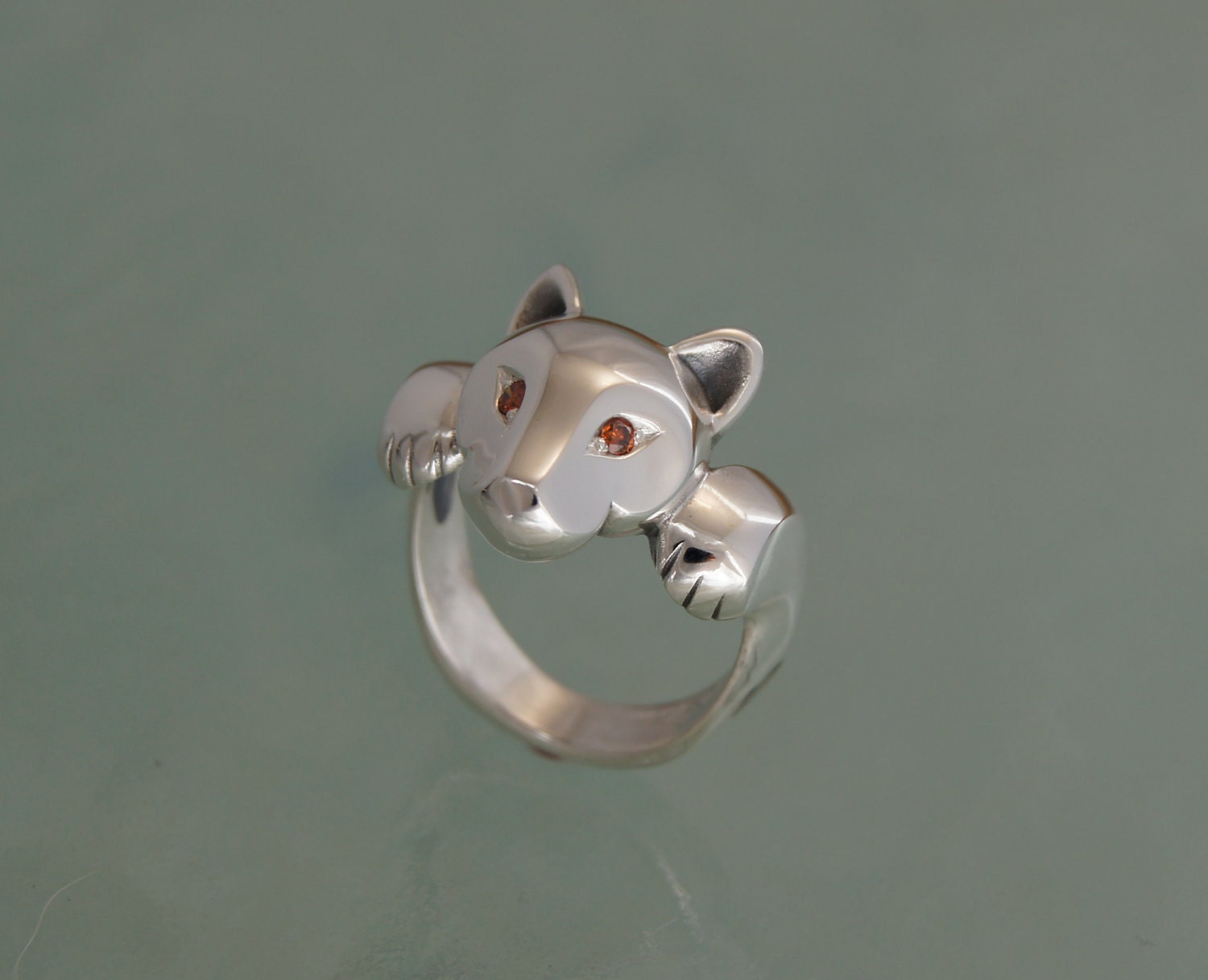 leaping puma ring with gemstone eyes, pick your color