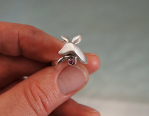 fawn ring, silver with natural gem . pick your color