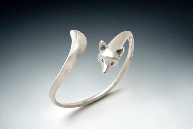 fox bracelet, DIAMOND EYES  sterling silver.  pick your COLOR