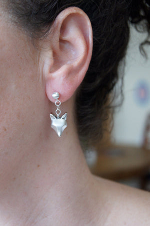 fox dangle earrings  silver