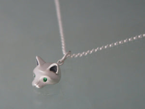 forest cat  pendant in silver pick your eye color