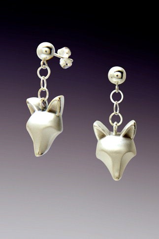 fox dangle earrings  silver