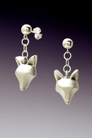 fox dangle earrings  silver