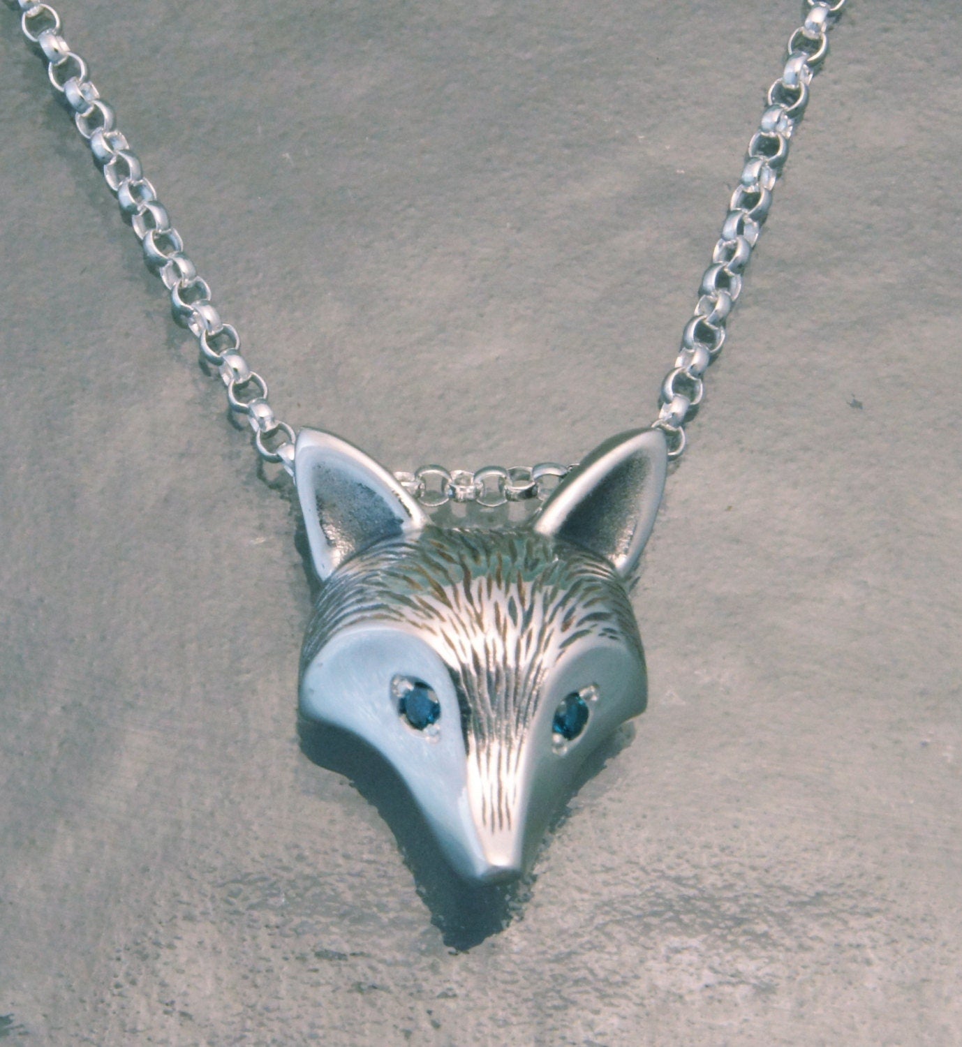 FURRED fox head pendant, silver with diamonds ( pick your color)