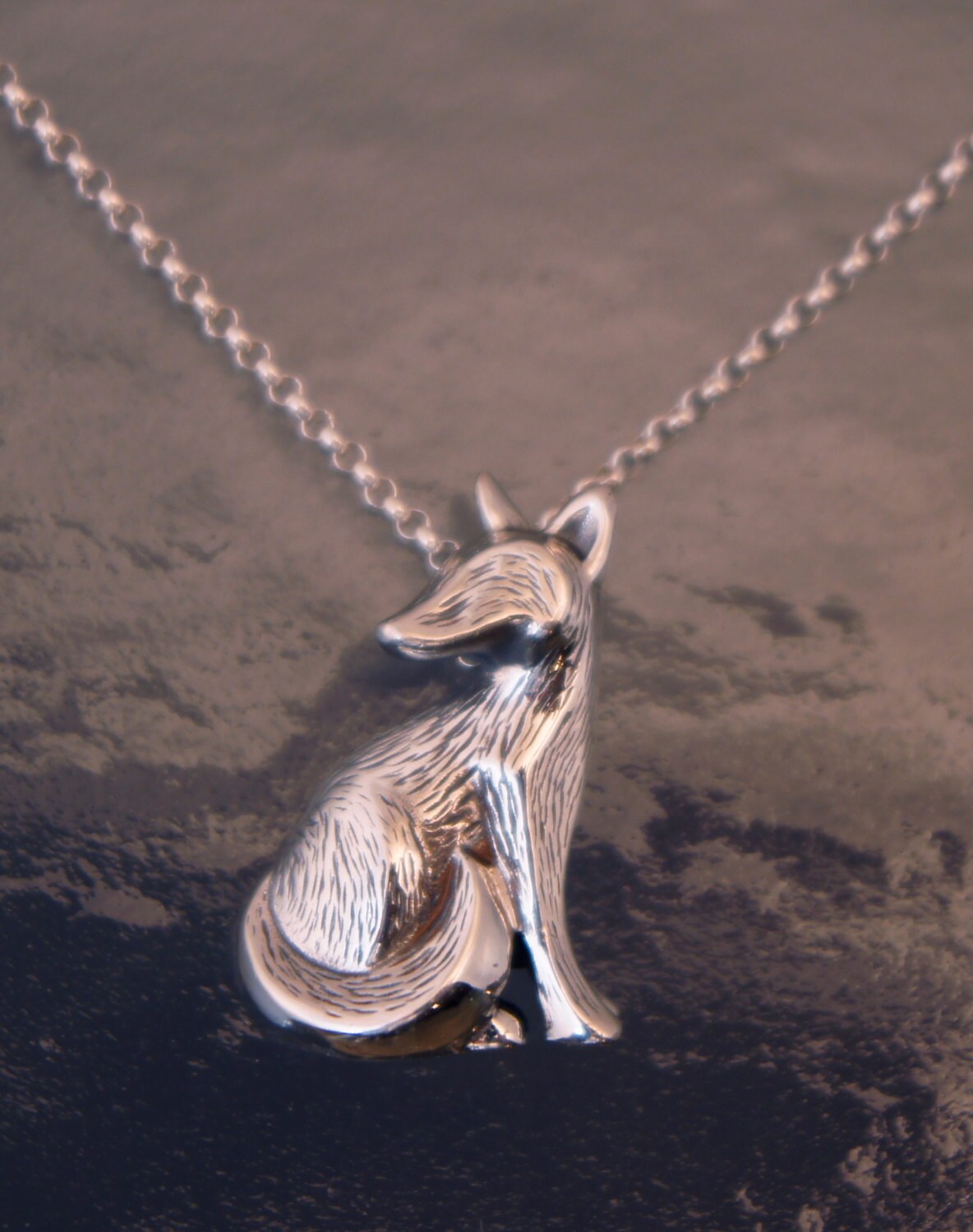 furred silver fox  pendant