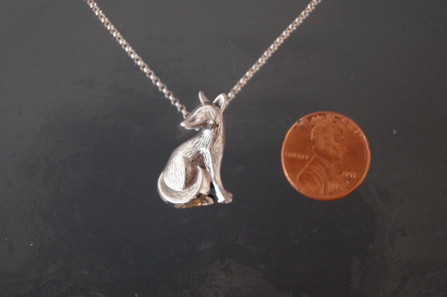 furred silver fox  pendant