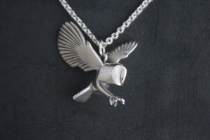 owl pendant  large , silver  with or without chain