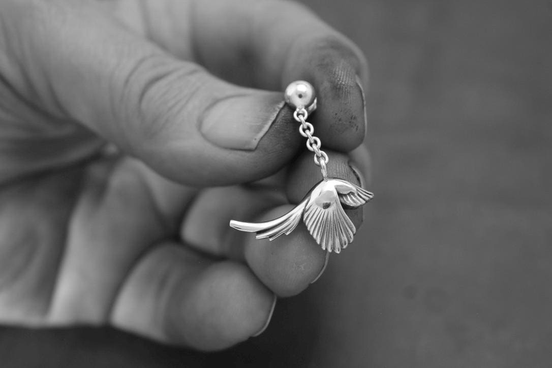 magpie earrings, bronze . gold fill post and nut