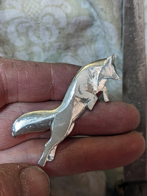 leaping fox  silver pin/pendant