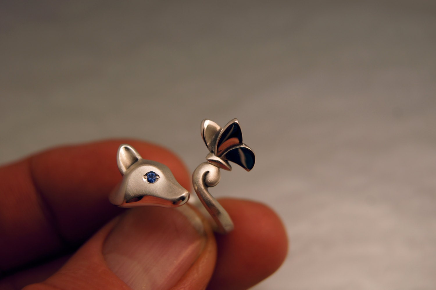 fox and butterfly with gemstone eye.  pick your color