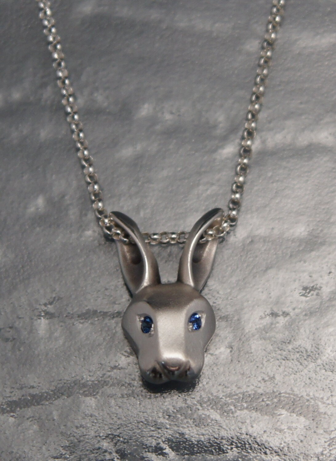 silver bunny pendant , pick your eye color