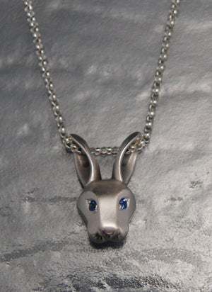 silver bunny pendant , pick your eye color