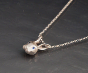 silver bunny pendant , pick your eye color