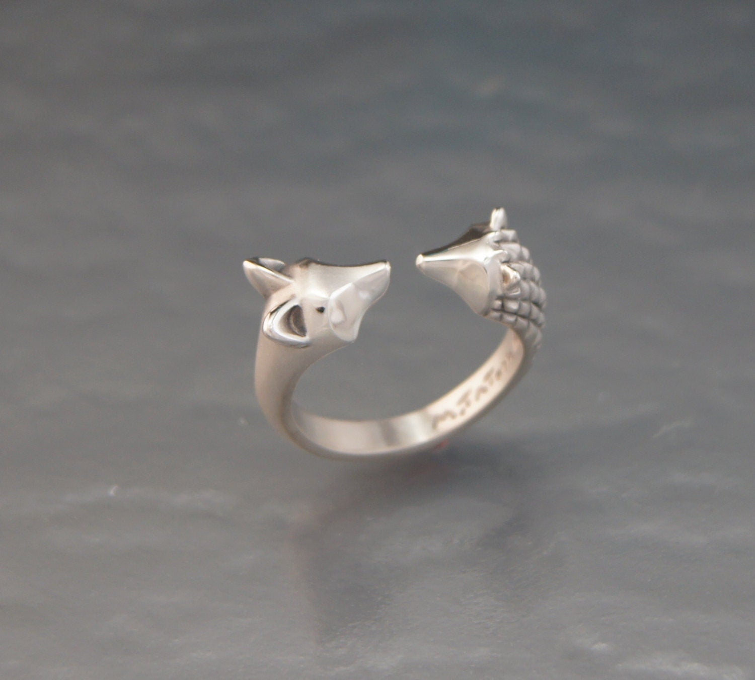 curious hedge hog / fox in  silver